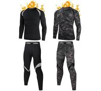 Muezna Men's Thermal Top and Bottom Set Underwear Long Johns Base Layer with Soft Fleece Lined, Camouflage Black 2-pairs, XXXL