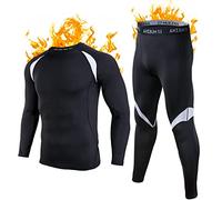 Muezna Men's Thermal Underwear Functional Underwear Ski Underwear Long Breathable Thermal Underwear Thermal Underwear Set Soft Wool Fleece Lining for Home Winter, 1-Black, M