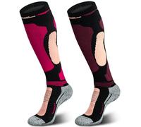 Muezna Merino Wool Ski Socks, Men Women Knee High Performance Thermal Socks for Winter, Snow, Snowboarding, Outdoor Sports, Hunting, 2 Pairs (Purple, Pink), 35-39