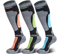 Muezna Merino Wool Ski Socks, Men Women Knee High Performance Thermal Socks for Winter, Snow, Snowboarding, Outdoor Sports, Hunting, 3 pairs (sky blue, grayish green, orange), 43-47