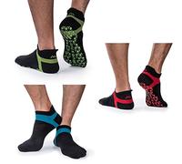 Muezna Non Slip Men's Yoga Socks, Anti-Skid Pilates, Barre, Bikram Fitness Hospital Socks with Grips (3 Pack)