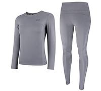 Muezna Thermal Underwear Set for Women Long Johns Ski Base Layer with Soft Fleece Lined, Thermal Top & Bottom Underwear for Cold Weather Grey
