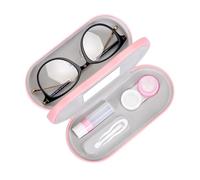 Muf 2 in 1 Contact Lens Case and Glasses Case,Double Sided Dual Use Design,Leak Proof & Portable,Tweezer and Contact Lens Solution Bottle Included for Travel Kit(Pink)
