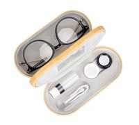 Muf 2 in 1 Contact Lens Case and Glasses Case,Double Sided Dual Use Design,Leak Proof & Portable,Tweezer and Contact Lens Solution Bottle Included for Travel Kit(Yellow)