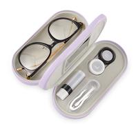 Muf 2 in 1 Contact Lens Case and Glasses Case,Double Sided Dual Use Design,Leak Proof & Portable,Tweezer and Contact Lens Solution Bottle Included for Travel Kit,Purple
