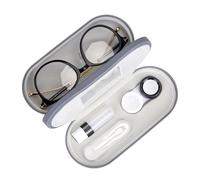 Muf 2 in 1 Contact Lens Case and Glasses Case,Double Sided Dual Use Design,Leak Proof & Portable,Tweezer and Contact Lens Solution Bottle Included for Travel Kit(Grey)