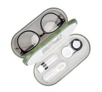 Muf 2 in 1 Contact Lens Case and Glasses Case,Double Sided Dual Use Design,Leak Proof & Portable,Tweezer and Contact Lens Solution Bottle Included for Travel Kit(Green)