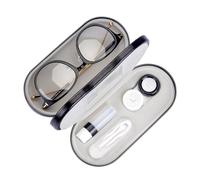 Muf 2 in 1 Double Sided Portable Contact Lens Case and Glasses Case,Dual Use Design with Built-in Mirror, Tweezer and Contact Lens Solution Bottle Included for Travel Kit(Black)