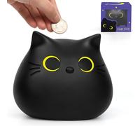 MUFEIRUO Cat Piggy Bank, Cute Black Cat Money Bank, Coin Money Bank, Kawaii Money Saving Box, Plastic Piggy Banks, Gift for Kids Boys Girls Birthday Christmas