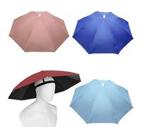 MUFEKUM 4 Pack Umbrella Hats, 27" Hands-Free Head Umbrella Hats for Adult, Folding Waterproof Umbrella Cap With Head Strap for Outdoor Party, Fishing, Sun, Rain, Beach