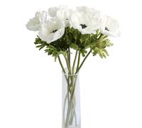 MUFEN 7PCS Artificial Anemone Flowers Real Touch Silk Flower Wedding Bride Bouquet DIY Home Decor (White)