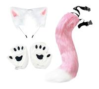 Mufeng 4 Pcs Wolf Cosplay Costume Fox Tuft Headband Set for Women | Fox Claw Gloves Outfit,Animal Claw Mittens,Faux Fur Paw Gloves,Adjustable Waist Strap,Party Head Decor,Animal Themed Prop