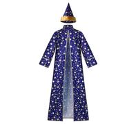 Mufeng Adult Mens Womens Wizard Costume Magician Cape Cloak Long Sleeve Open Front Robe with Hats Blue 3XL
