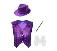 Mufeng Boys Kids Shiny Ringmaster Costume Singer Costume Purple 3-4 Years | Circus Show,Magic Show Dress-up,Halloween Cosplay,Wand and Gloves,Button Down,Sparkly Sequins,Stage Performance