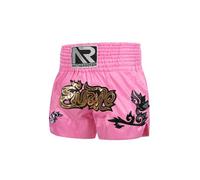 Mufeng Kids Boys Muay Thai Shorts Boxing Trunks Metallic Embroidery Boxer Kickboxing MMA Shorts A Pink 8-12 Years