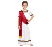 Mufeng Kids Roman Philosopher Costume Grecian Prince Dress-up | Halloween Cosplay Suits,Greek Philosopher Tunic Sets,Color-blocked Ruched Drape,White Tunic with Red Sash,Gr od Outfit