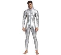 Mufeng Men Alien Jumpsuit Dance Leotards Summer Beachwear | One Piece Jumpsuits,Shiny Metallic Unitard,Full Body Suit,Solid Color,Full Length Bodycon Cut,Workout Rompers,Gk Leotards