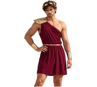 Mufeng Men Ancient Roman Soldier Outfit Halloween Robe | Caesar Costumes,with Leaf Headpiece,Mr Toga Costume,Short Length Toga Tunic,One Shoulder Roman Tunic Dress,Short Robe Dress