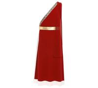 Mufeng Men's Ancient Greek Costume One Shoulder Sleeveless Toga Tunic Halloween Caesar Robe Burgundy XXL