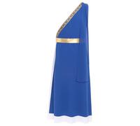 Mufeng Men's Ancient Greek Costume One Shoulder Sleeveless Toga Tunic Halloween Caesar Robe Royal Blue 3XL
