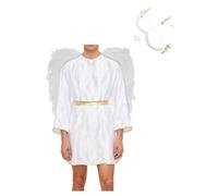 Mufeng Mens Cupid Costume Satiny Short Robe with Wing Bow and Arrow God of Love Fancy Dress Up White XL