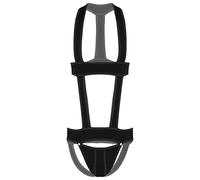 Mufeng Men's Elastic Body Chest Harness Jockstrap Bodysuit Hollow Out Wrestling Singlet Leotard Black M