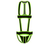 Mufeng Men's Elastic Body Chest Harness Jockstrap Bodysuit Hollow Out Wrestling Singlet Leotard Green XXL