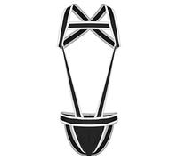 Mufeng Men's Elastic Body Chest Harness Jockstrap Bodysuit Hollow Out Wrestling Singlet Leotard White A L