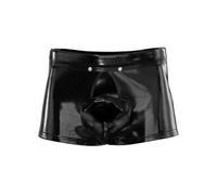 Mufeng Men's Glossy Faux Leather Boxer Shorts Elastic Waist Openable Crotch Underwear Nightwear Black B L