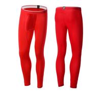 Mufeng Men's Ice Silky Athletic Bulge Pouch Leggings Stretchy Skinny Long Pants for Gyms Yoga Red XL