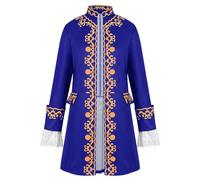 Mufeng Mens Vintage Steampunk Jacket Colonial Military Tailcoat Costume Lace Cuffs Open Front Coat Blue L