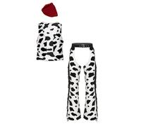Mufeng Mens Western Cowboy Costume Cow Spot Print Flannel Vest Top with Chaps and Bandanna Outfits Red 4XL