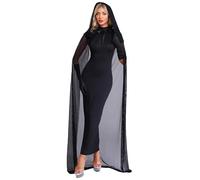 Mufeng Womens 3 Piece Vampire Witch Costume Sleeveless Bodycon Dress with Mesh Cape and Gloves Black XX-Large