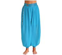 Mufeng Women's Belly Dance Pants Chiffon Side Split Lantern Pants Dance Performance Costume Light Blue One Size