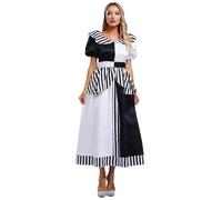 Mufeng Women's Killer Clown Costume Color Block Doll Collar Short Sleeve Dress for Theme Party Black&White XXL