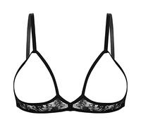 Mufeng Women's Lace Open Nipples Sexy Bras Mesh Sheer Triangle Bralette Wireless Unlined Bra Tops Black 3XL