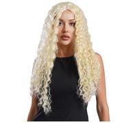 Mufeng Women's Long Curly Hair Synthetic Wigs Middle Part Kinky Afro Wigs for Halloween Cosplay Blonde One Size