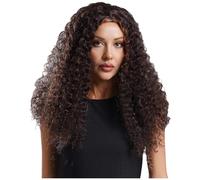 Mufeng Women's Long Curly Hair Synthetic Wigs Middle Part Kinky Afro Wigs for Halloween Cosplay Brown One Size