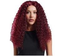 Mufeng Women's Long Curly Hair Synthetic Wigs Middle Part Kinky Afro Wigs for Halloween Cosplay Burgundy One Size