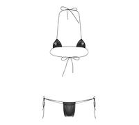 Mufeng Women's Mini Bikini Sets Halter Tiny Thong Bikini Latex Micro Triangle Bra with G-Strings
