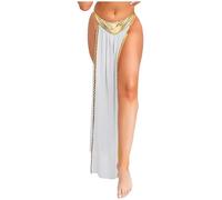 Mufeng Women's Sexy Ancient Egyptian Costume Sheer Mesh Side Split Maxi Skirt Built-in Briefs White M