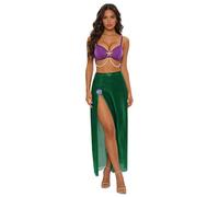 Mufeng Womens Sexy Mermaid Costume Push Up Bra With Side Slit Metallic Skirts And T-back Thongs Green L