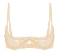 Mufeng Women's Sheer Lace 1/4 Cups Shelf Bra Lingerie Push Up Underwire Bra Balconette Underwear Nude M