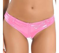 Mufeng Womens Shiny Metallic High Waisted Lace-up Booty Shorts Floral Lace Trimming Hot Pants 8#Pink S