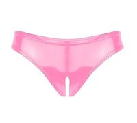 Mufeng Women's Shiny Metallic Wetlook Briefs Underwear Crotchless Panties Micro Thongs Pink L