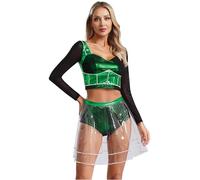 Mufeng Women's Six The Musical Costume Katherine Howard Cosplay Outfits Long Sleeve Top with Skirt Green XL