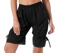 Mufeng Women's Vintage Victorian Ruffle Pumpkin Bloomers Lace Trim Tiered Shorts Pettipants Type 2 Black XXL
