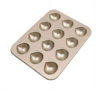 Muffin Cake Pan, 12-Cavity Carbon Steel Non-Stick Chestnut-Shaped Bakeware Food Grade Butter Cup Mold Tray for Chocolate Jello Cookie Candy Sugar Kitchen Oven Baking