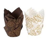 Muffin Cases for Baking, 100 Pack Gold Cupcake Cases, Tulip Muffin Cases for Baking, Large Cupcake Cases for Wedding, Birthday, and Special Occasions, Brown and White (50 Each)