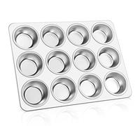 Muffin Pan 12-Cup, E-far Stainless Steel Cupcake Pan Metal Muffin Baking Tins for Oven, Regular Size & Easy Clean, Non-toxic & Dishwasher Safe